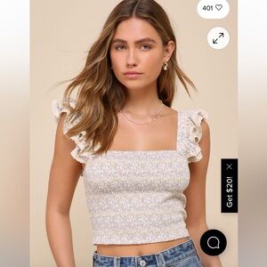 Lulu's Cream Floral Ruffle Tank Top